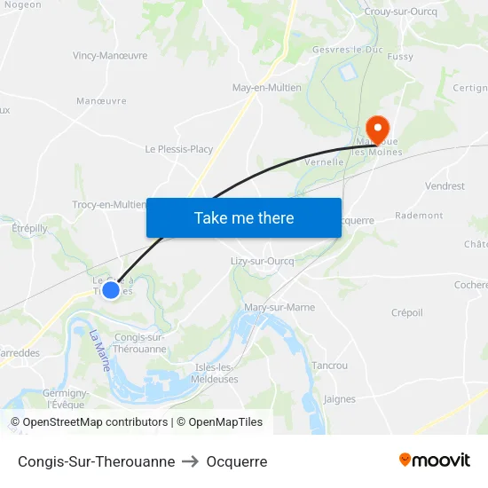 Congis-Sur-Therouanne to Ocquerre map
