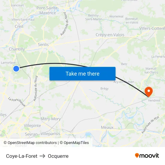 Coye-La-Foret to Ocquerre map