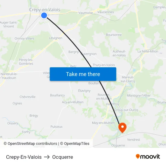 Crepy-En-Valois to Ocquerre map