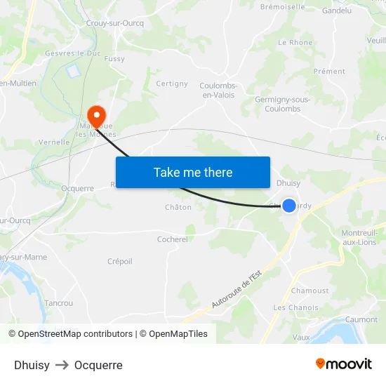 Dhuisy to Ocquerre map
