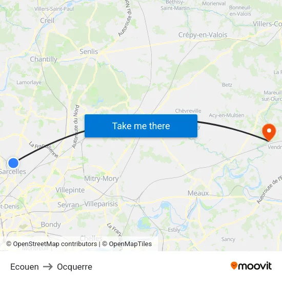 Ecouen to Ocquerre map