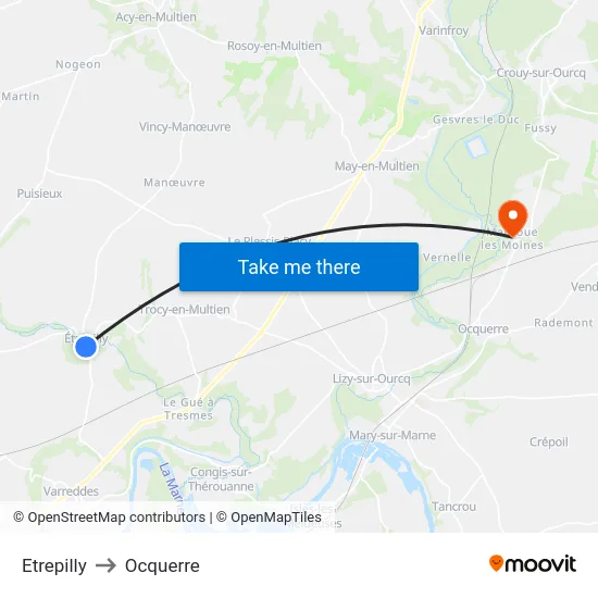 Etrepilly to Ocquerre map