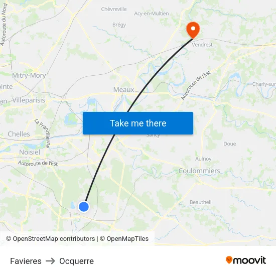 Favieres to Ocquerre map
