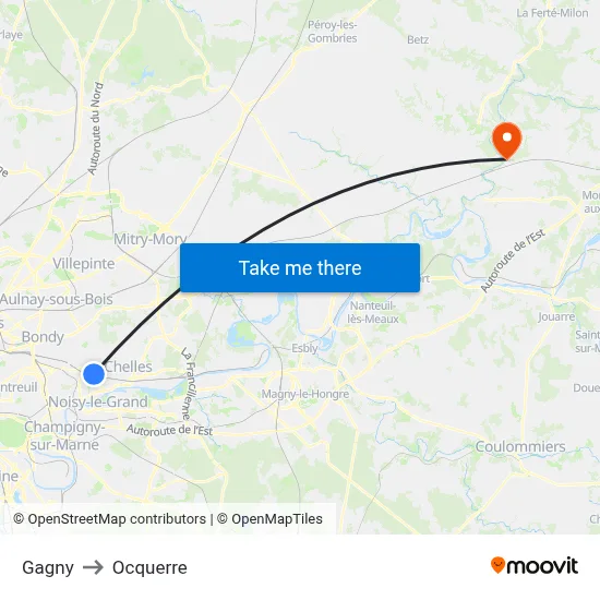 Gagny to Ocquerre map