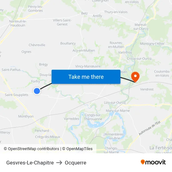 Gesvres-Le-Chapitre to Ocquerre map