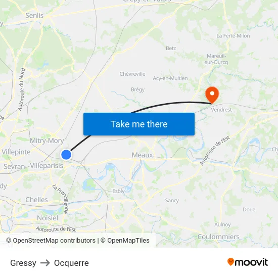 Gressy to Ocquerre map