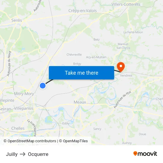 Juilly to Ocquerre map