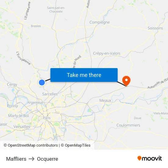 Maffliers to Ocquerre map