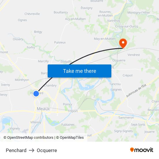 Penchard to Ocquerre map