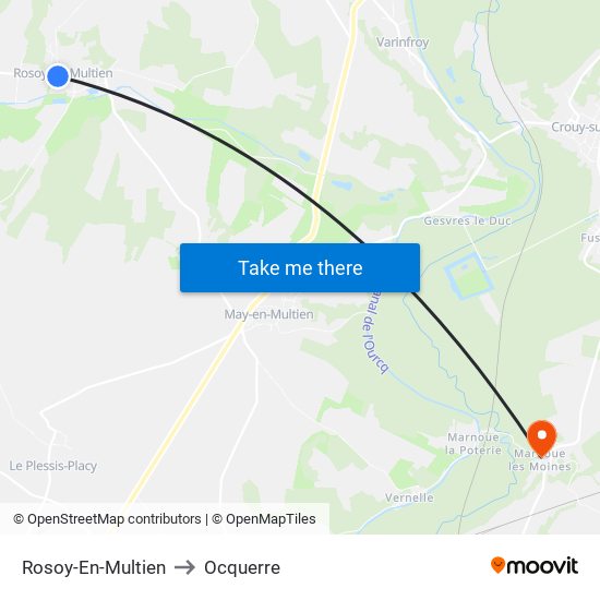 Rosoy-En-Multien to Ocquerre map