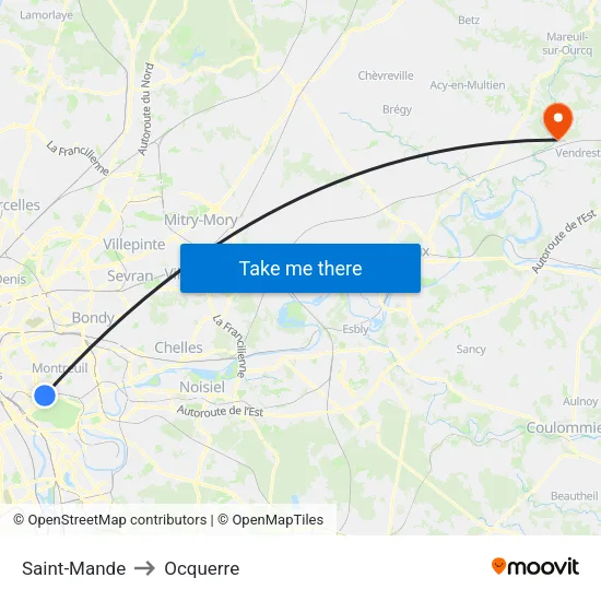 Saint-Mande to Ocquerre map