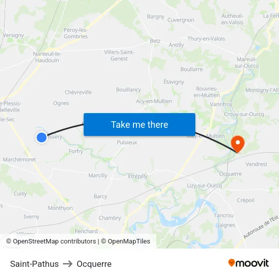 Saint-Pathus to Ocquerre map
