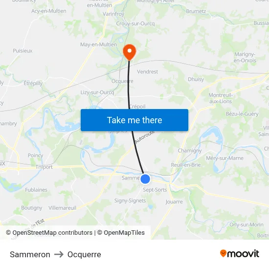 Sammeron to Ocquerre map
