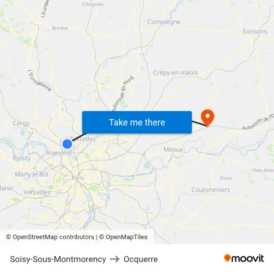 Soisy-Sous-Montmorency to Ocquerre map