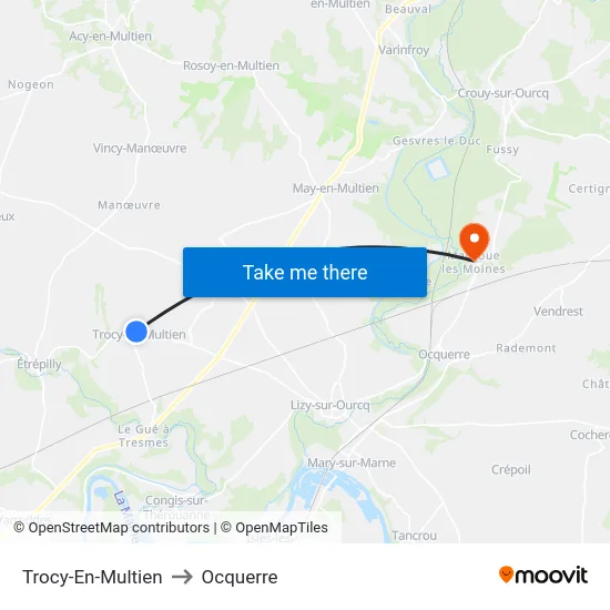 Trocy-En-Multien to Ocquerre map