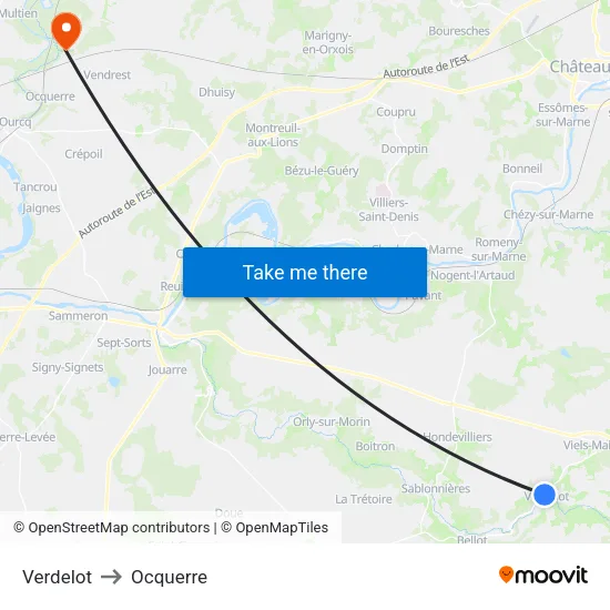 Verdelot to Ocquerre map