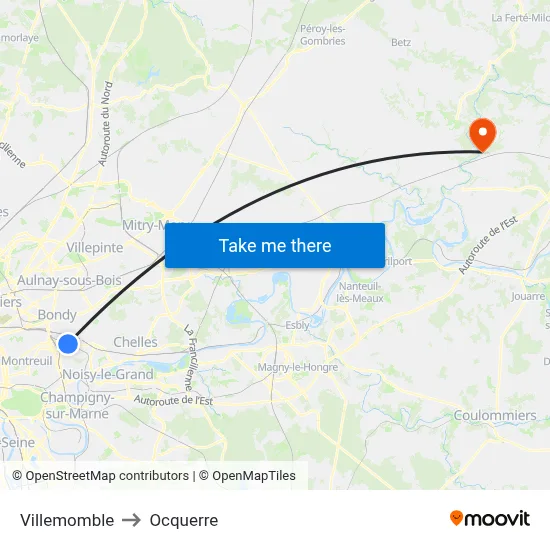 Villemomble to Ocquerre map