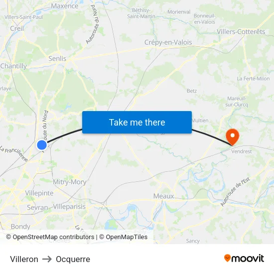 Villeron to Ocquerre map
