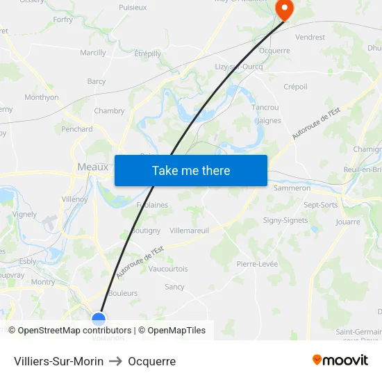 Villiers-Sur-Morin to Ocquerre map