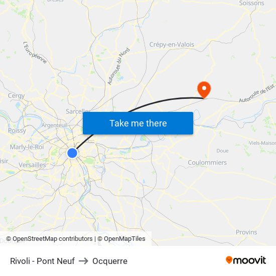 Rivoli - Pont Neuf to Ocquerre map