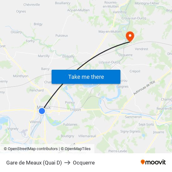 Gare de Meaux (Quai D) to Ocquerre map