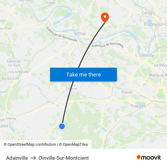 Adainville to Oinville-Sur-Montcient map