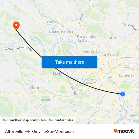 Alfortville to Oinville-Sur-Montcient map