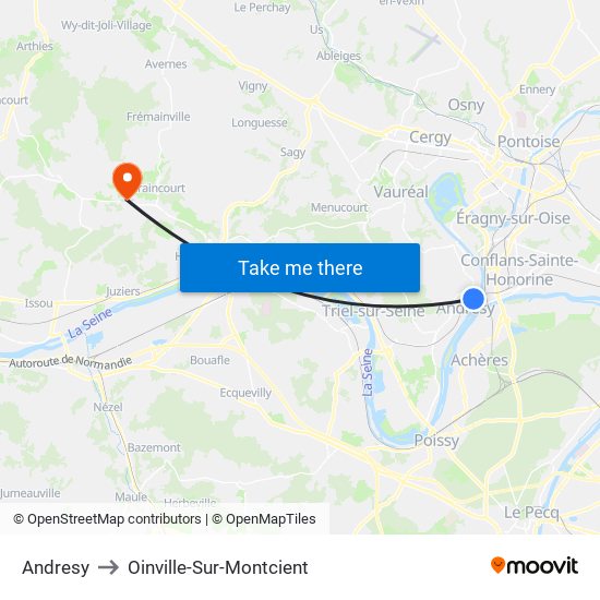 Andresy to Oinville-Sur-Montcient map