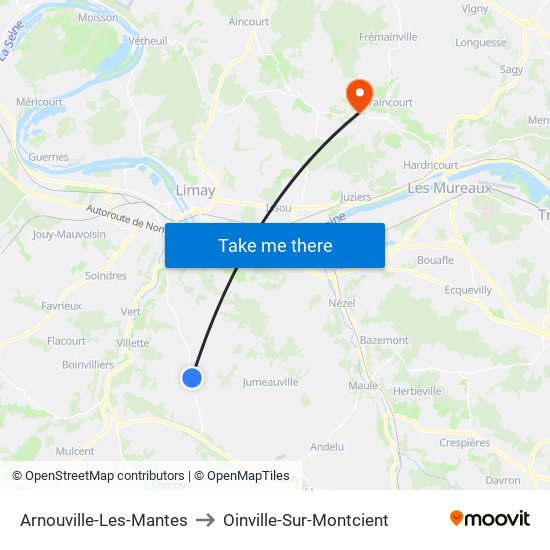Arnouville-Les-Mantes to Oinville-Sur-Montcient map