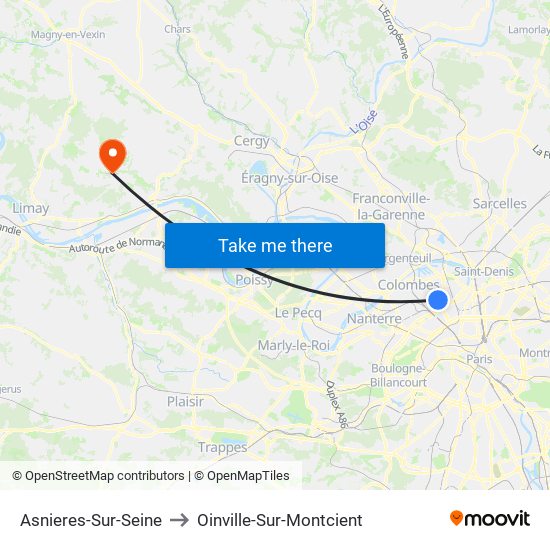Asnieres-Sur-Seine to Oinville-Sur-Montcient map