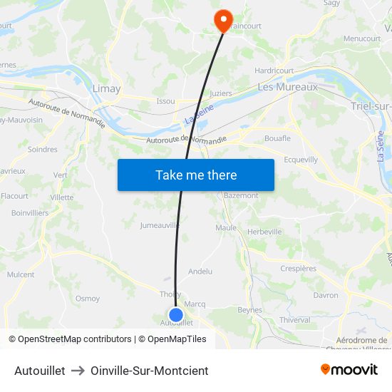 Autouillet to Oinville-Sur-Montcient map