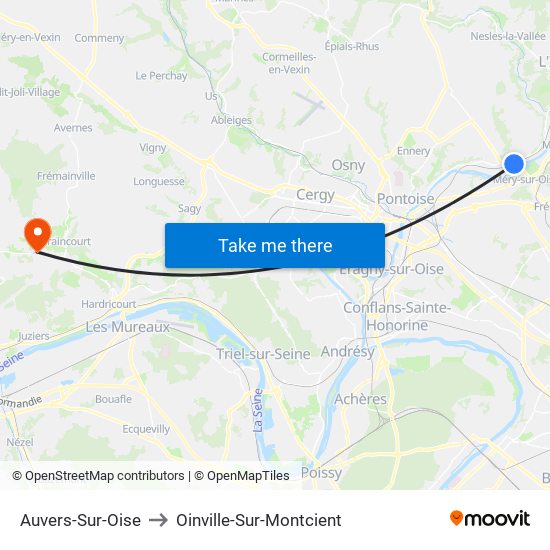 Auvers-Sur-Oise to Oinville-Sur-Montcient map