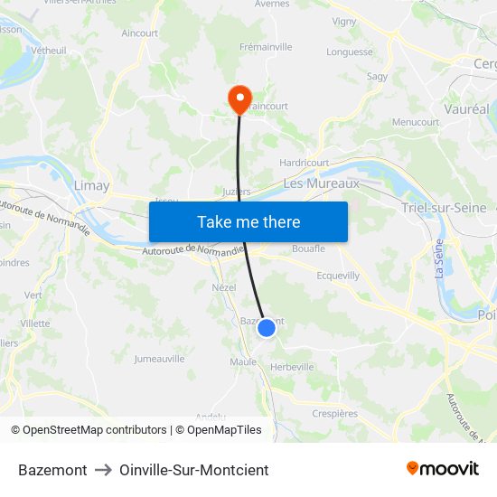 Bazemont to Oinville-Sur-Montcient map