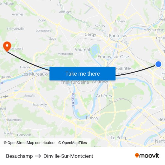 Beauchamp to Oinville-Sur-Montcient map