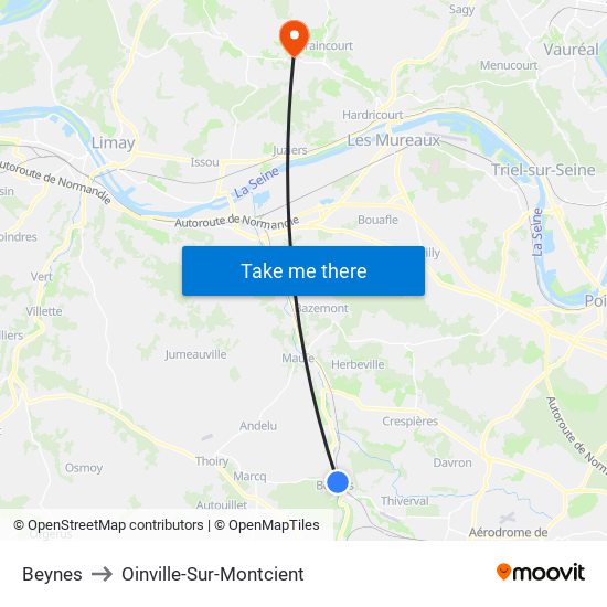 Beynes to Oinville-Sur-Montcient map