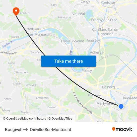 Bougival to Oinville-Sur-Montcient map