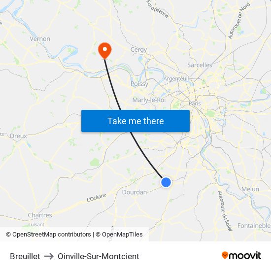 Breuillet to Oinville-Sur-Montcient map