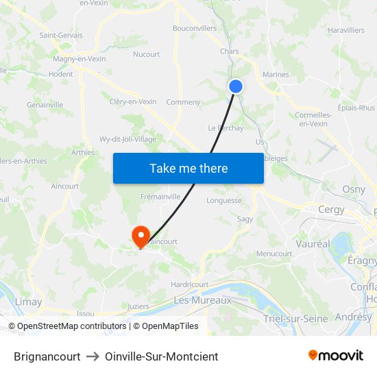 Brignancourt to Oinville-Sur-Montcient map