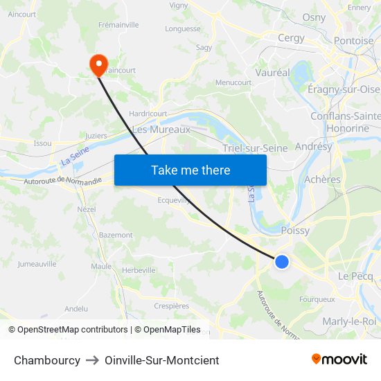 Chambourcy to Oinville-Sur-Montcient map