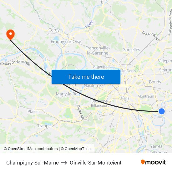 Champigny-Sur-Marne to Oinville-Sur-Montcient map