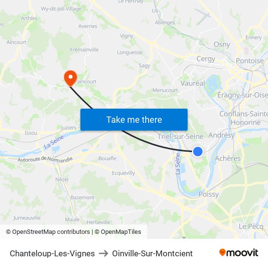 Chanteloup-Les-Vignes to Oinville-Sur-Montcient map