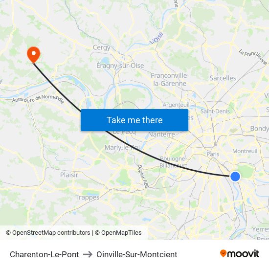 Charenton-Le-Pont to Oinville-Sur-Montcient map
