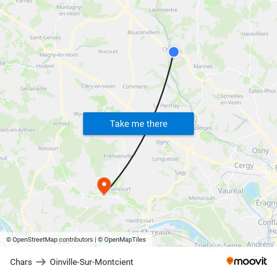 Chars to Oinville-Sur-Montcient map