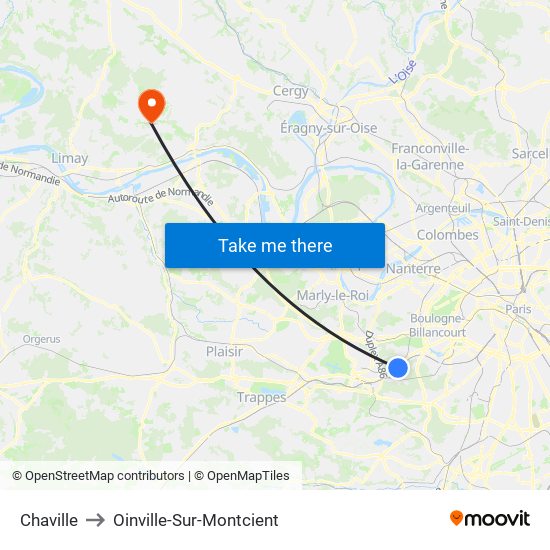 Chaville to Oinville-Sur-Montcient map