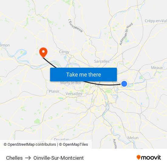 Chelles to Oinville-Sur-Montcient map