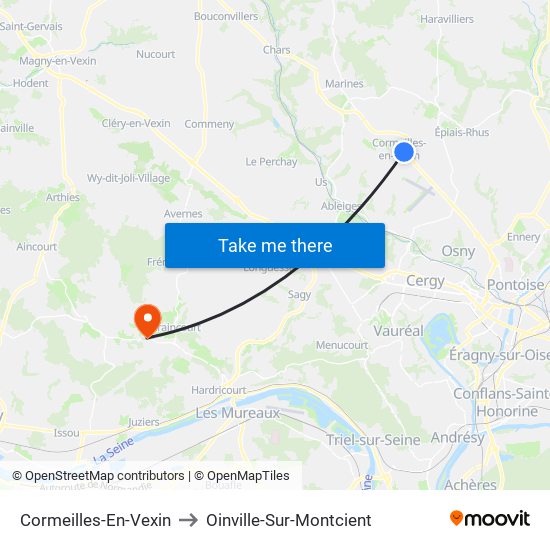 Cormeilles-En-Vexin to Oinville-Sur-Montcient map