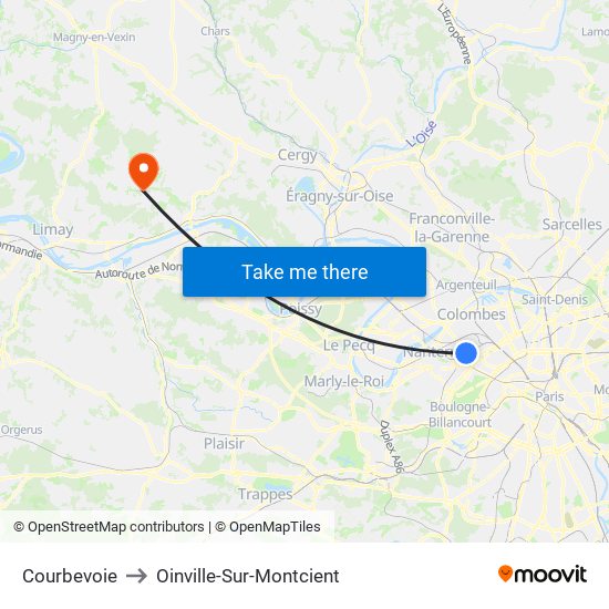 Courbevoie to Oinville-Sur-Montcient map