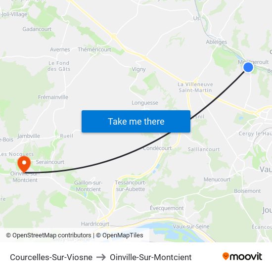 Courcelles-Sur-Viosne to Oinville-Sur-Montcient map
