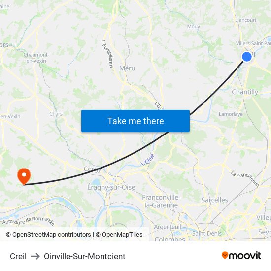 Creil to Oinville-Sur-Montcient map