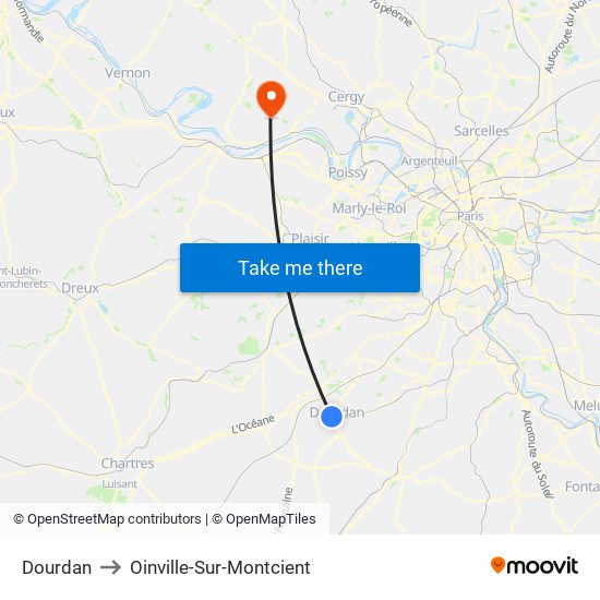 Dourdan to Oinville-Sur-Montcient map